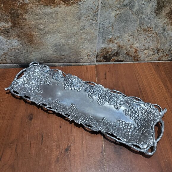 Arthur Court Cast Aluminum Repousse Grapes Rectangle Serving Platter Tray 1995 - Picture 9 of 12